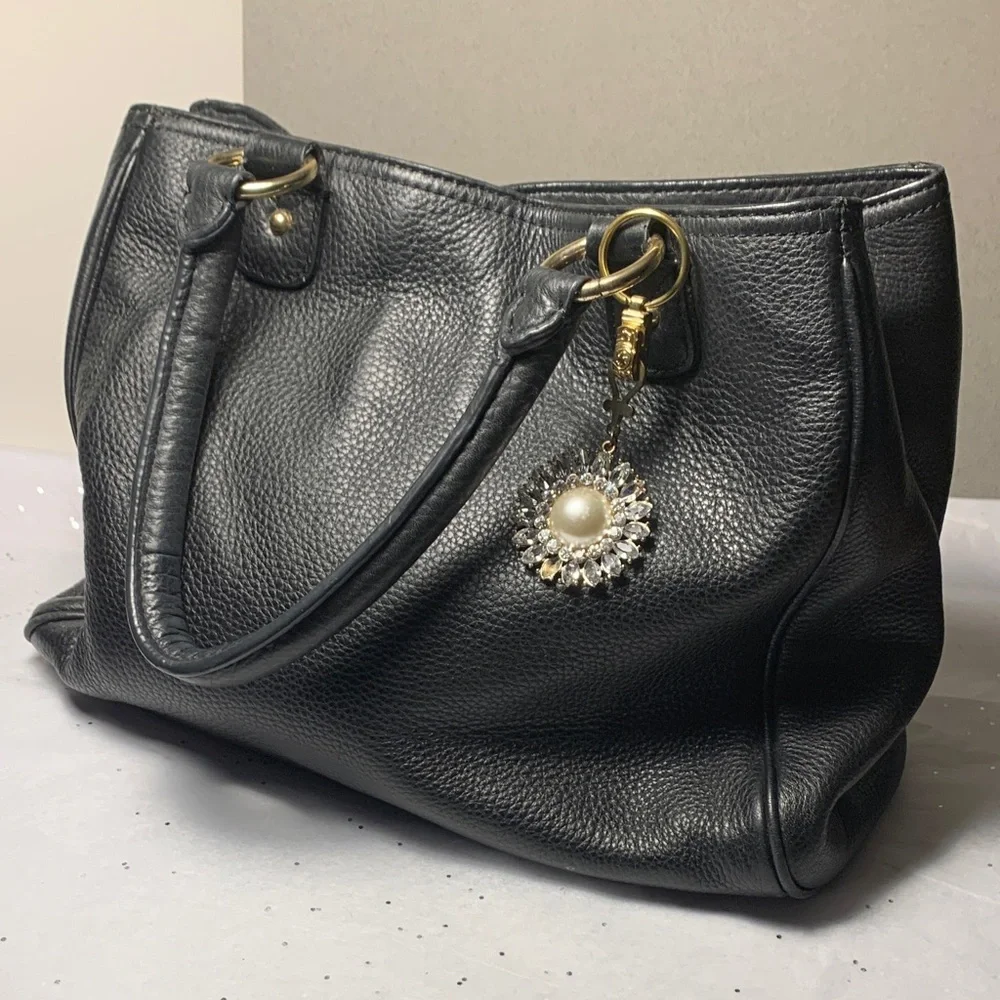 Tommy Hilfiger Black Soft Leather Satchel with Gold Logo and Hardware
